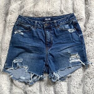 Wax Jean Dark Blue Distressed Denim Cutoff Shorts